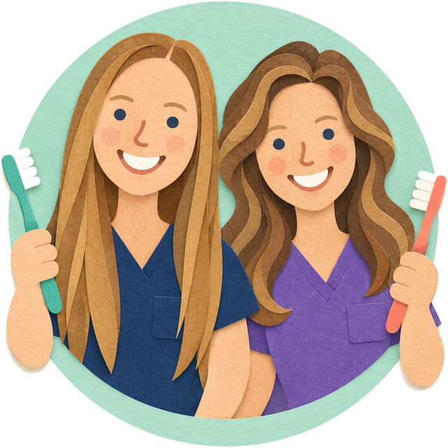 Illustrated dental team holding toothbrushes